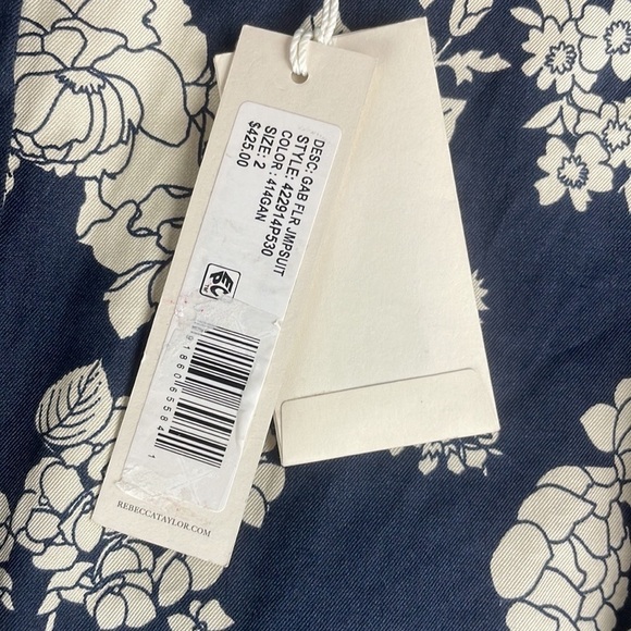 NEW Rebecca Taylor Gabrielle Floral Puff-Sleeve Jumpsuit Navy & Beige Sz 2 - Picture 12 of 15